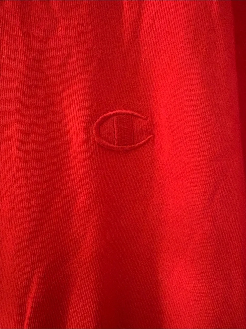 Champion Red Crewneck Tee with Blue Logo Print - Picture 2 of 4